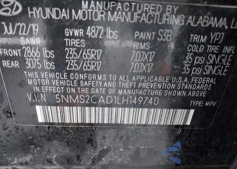 2020 Hyundai Santa Fe Se from USA, damaged, VIN 5NMS2CAD1LH149740